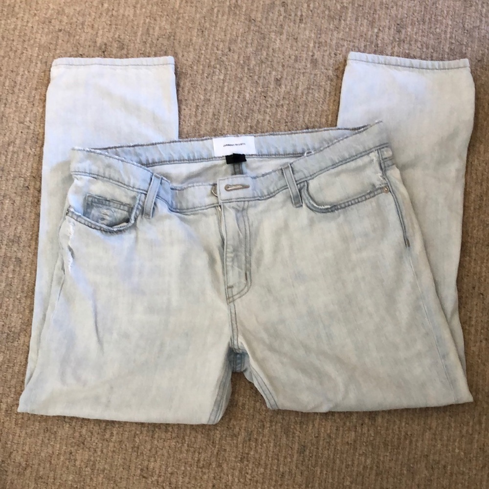 Pair of Cropped Straight Distressed Current Elliot Jeans